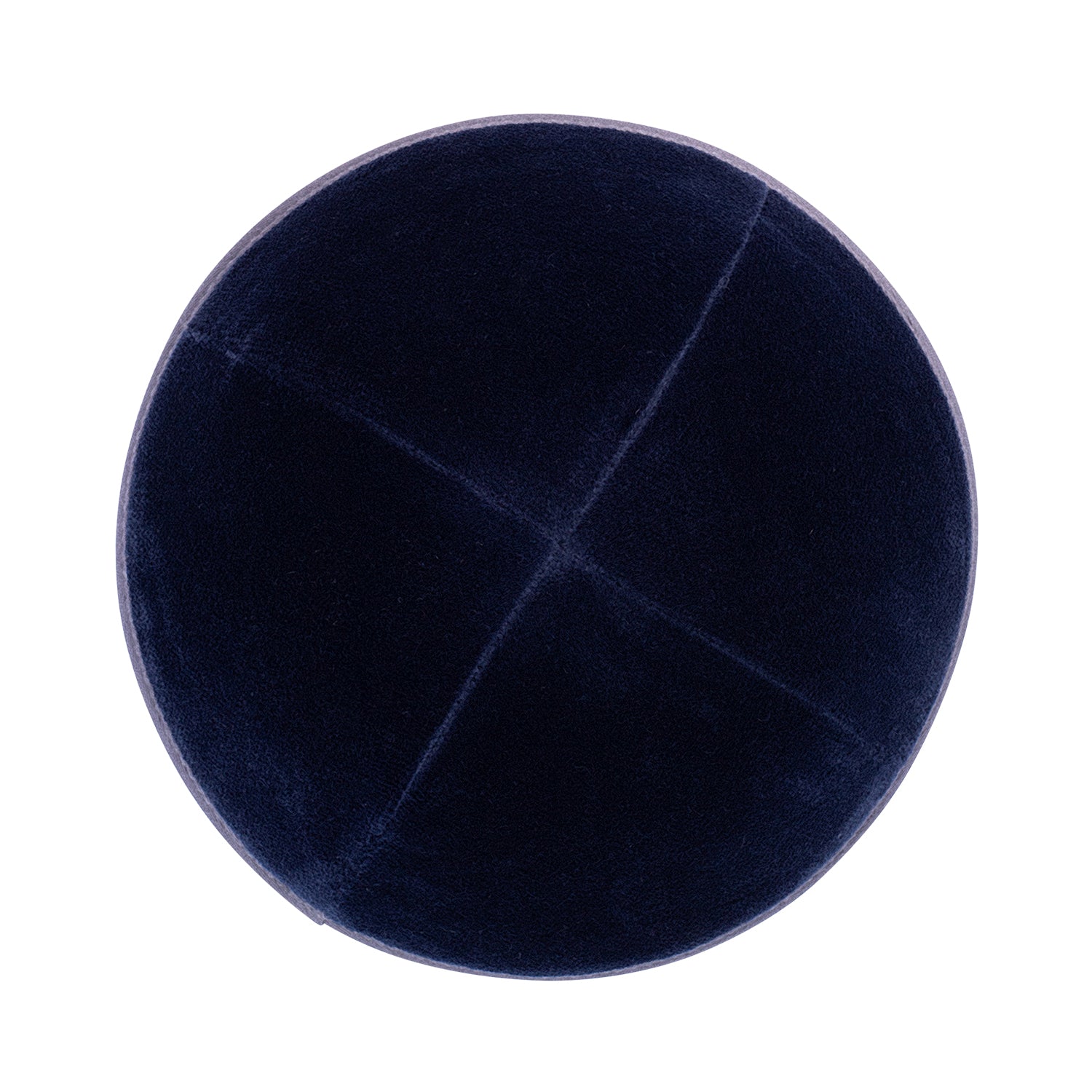 Navy Velvet Kippah - showing rim trim, six-panel construction