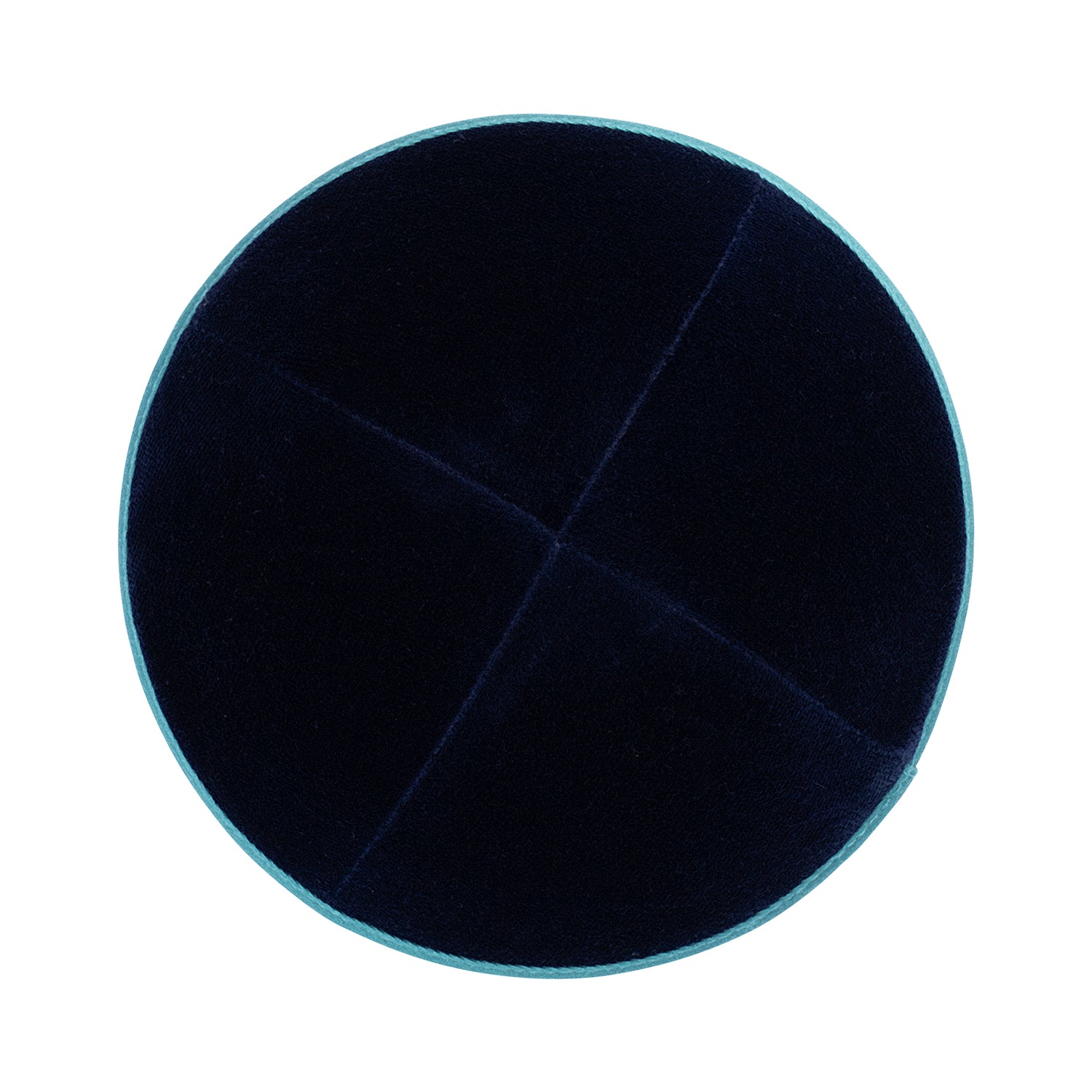 Navy Velvet Kippah - showing rim trim, six-panel construction