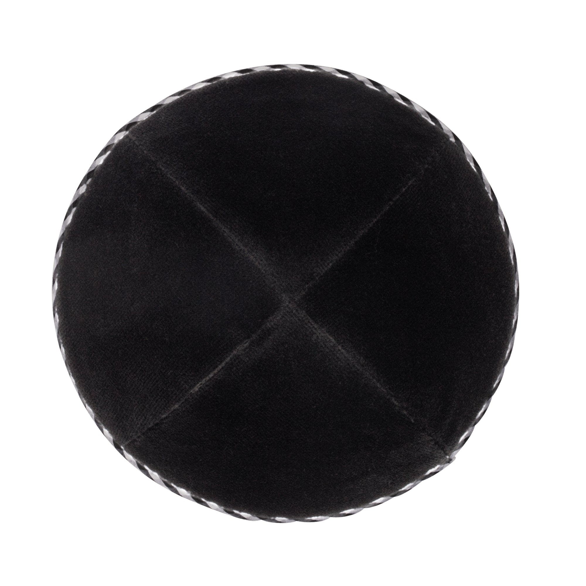 Black Velvet Kippah - showing rim trim, six-panel construction
