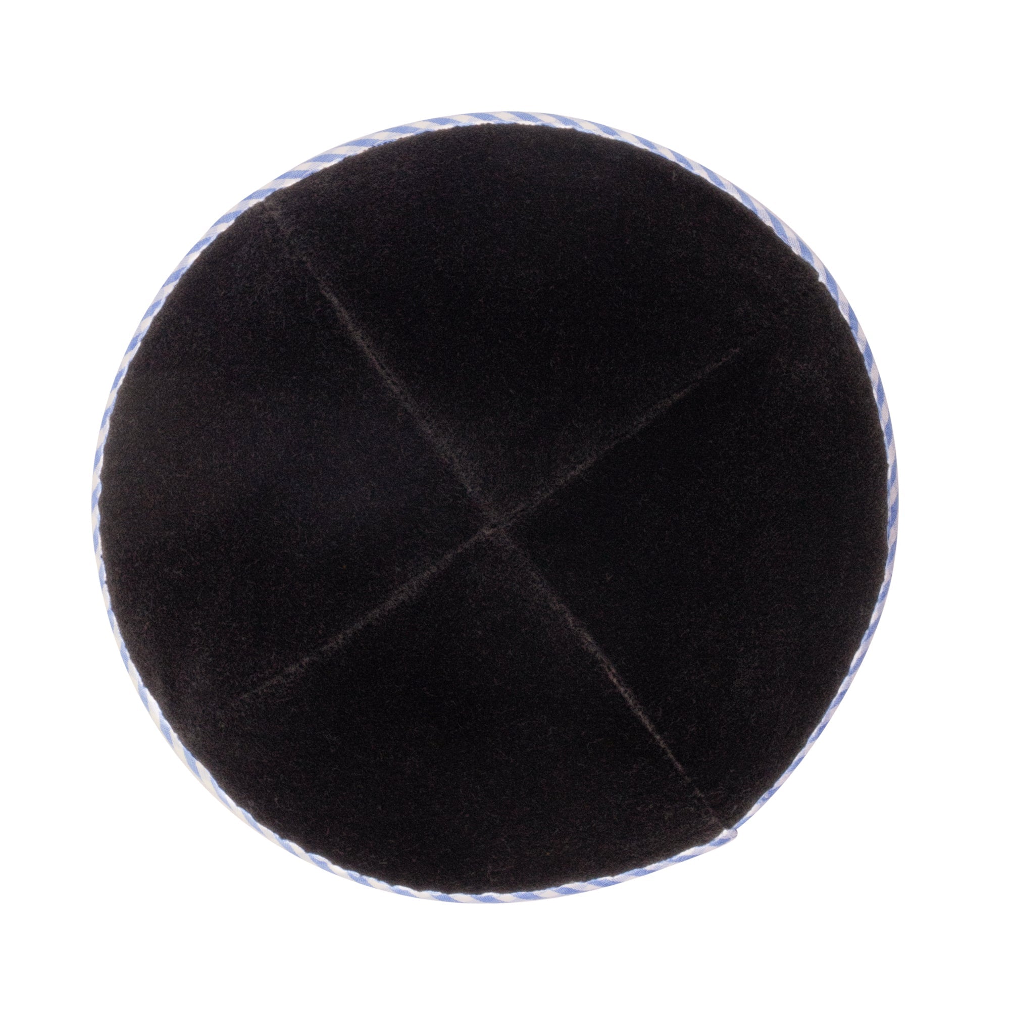 Black Velvet Kippah - showing rim trim, six-panel construction