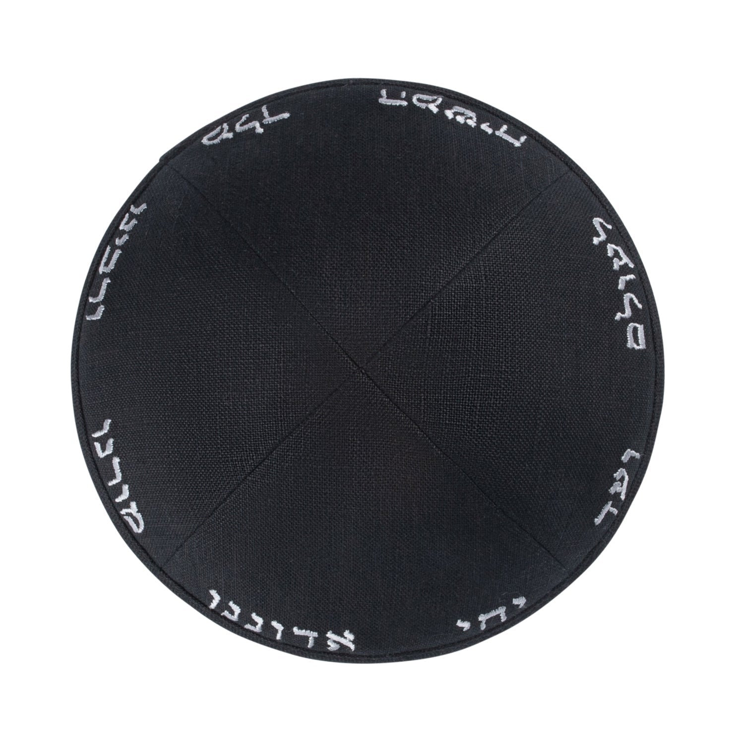 Black Linen Kippah - side view showing six-panel design