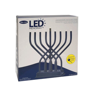 Rite Lite LED Navy Metal Electric Menorah with 4 Lighting Options, 9 Inch High