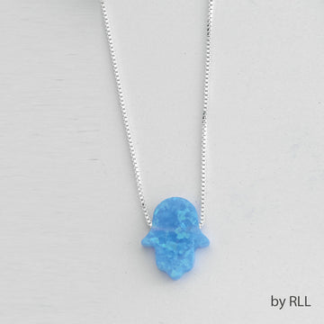 Rite Lite Light Blue Opal Hamsa on 16 Sterling Chain