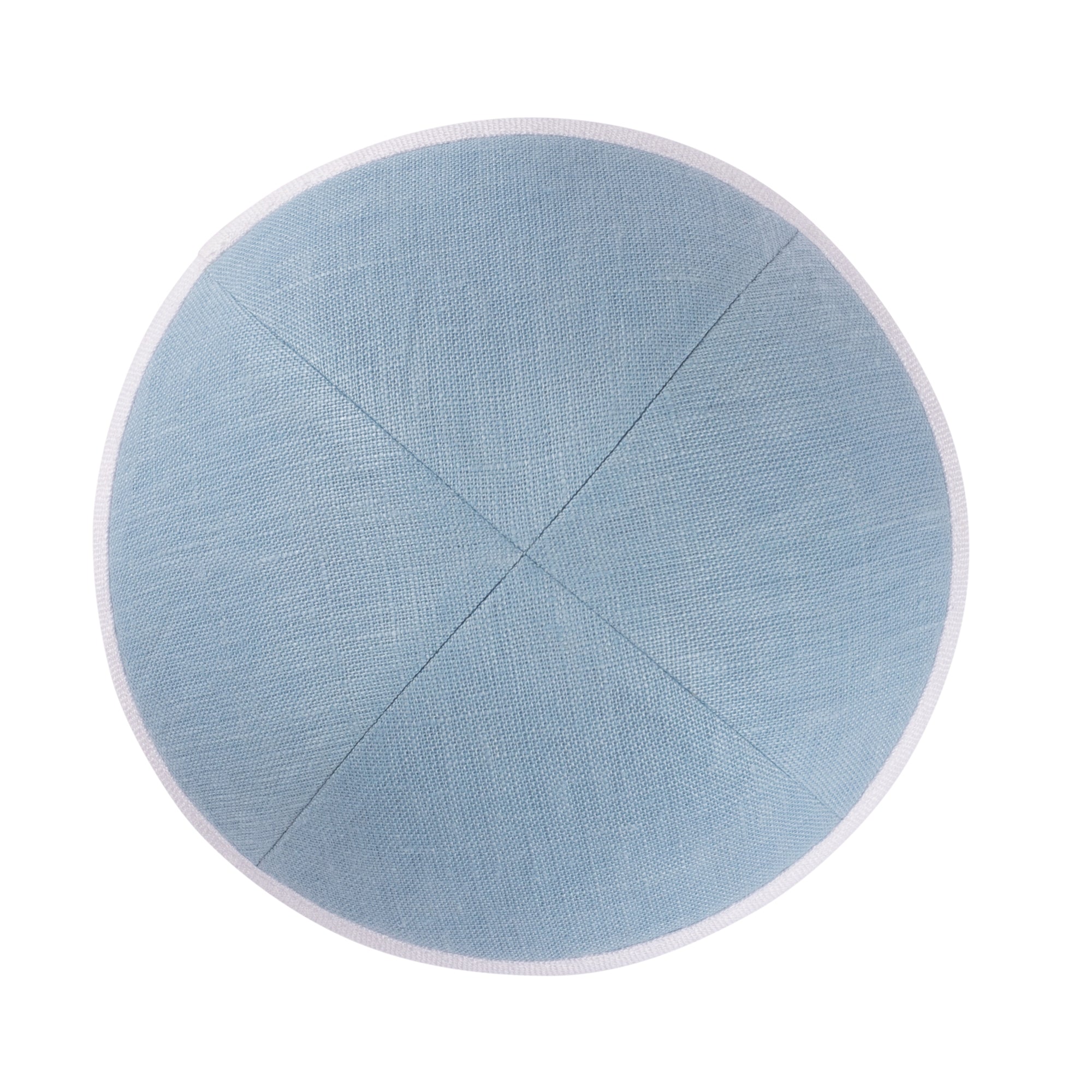 Blue Linen Kippah - showing rim trim, six-panel construction