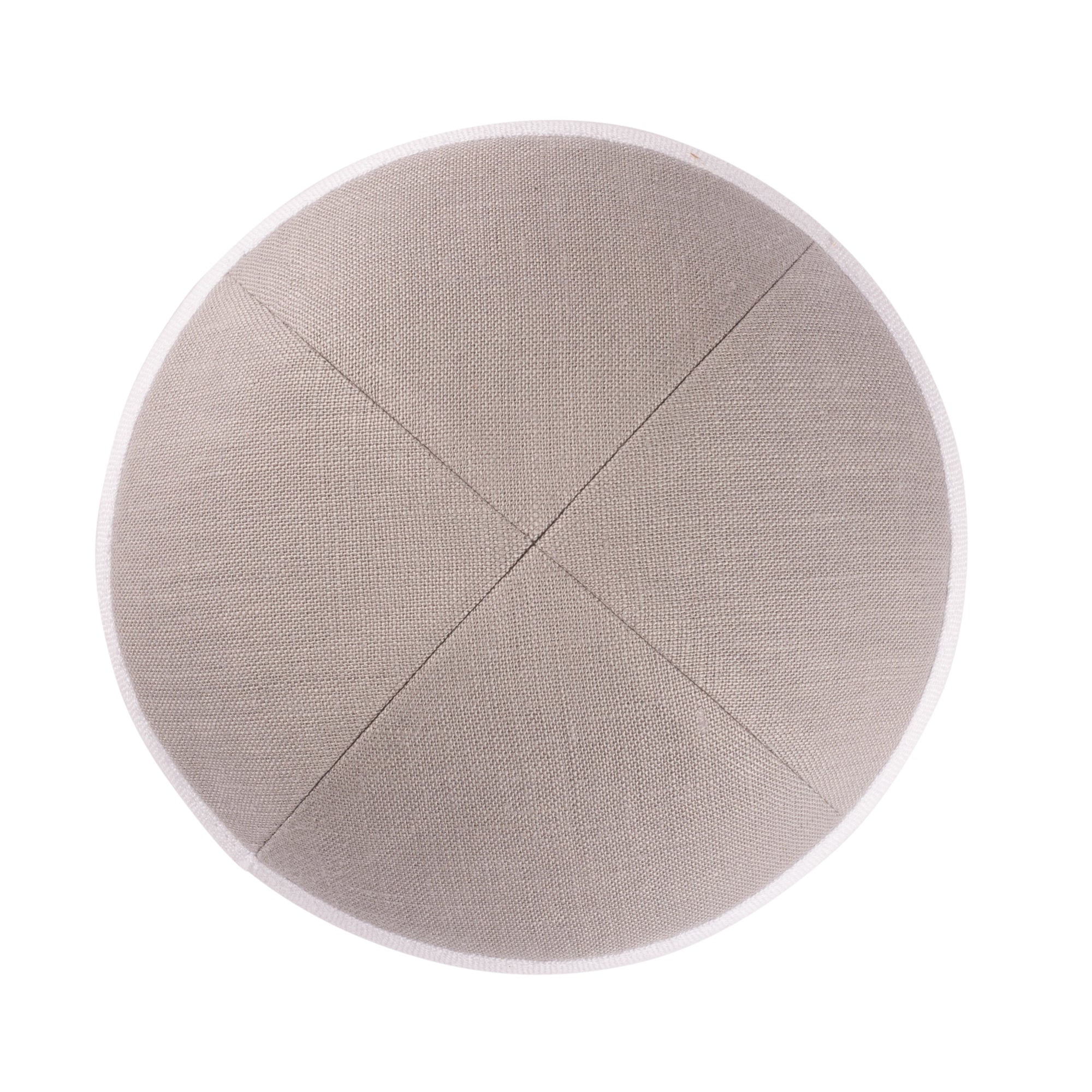 Gray Linen Kippah - showing rim trim, six-panel construction