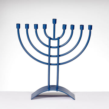 Rite Lite Traditional Steel Menorah, Matte Slate Blue Finish, 8 x 9 Inch