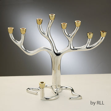 Rite Lite Large Tree of Life Menorah, Silverplated with Goldtone Cups, 11 x 9 Inch