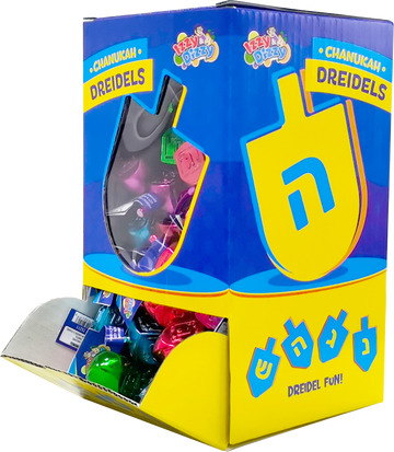 Chanukah Dreidels display box of assorted metallic medium dreidels
