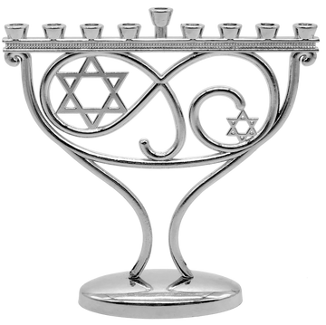 Mini chrome whimsical menorah with Stars of David