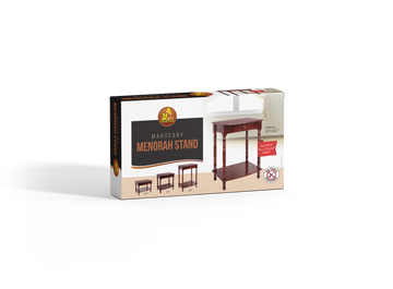 Boxed Ner Mitzvah mahogany menorah stand with drawer
