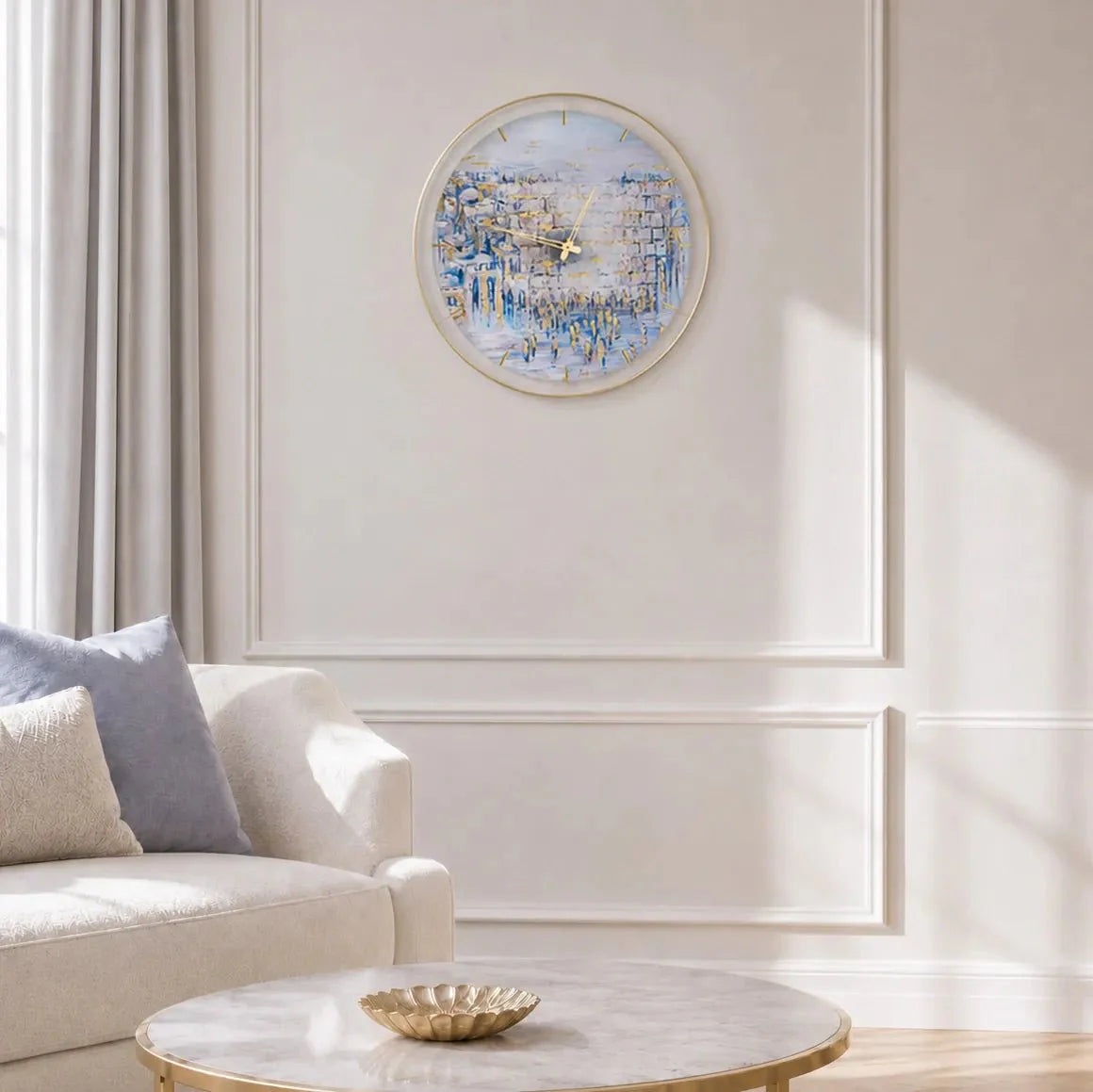 Painted by Yosefa Kosel Clock — Hand-Painted Lucite Yerushalayim Clock view 2 | Judaica Square Lakewood