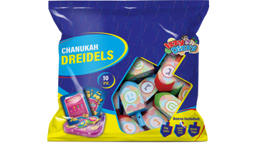 Chanukah Dreidels pouch of ten medium colorful printed patterns wood dreidels