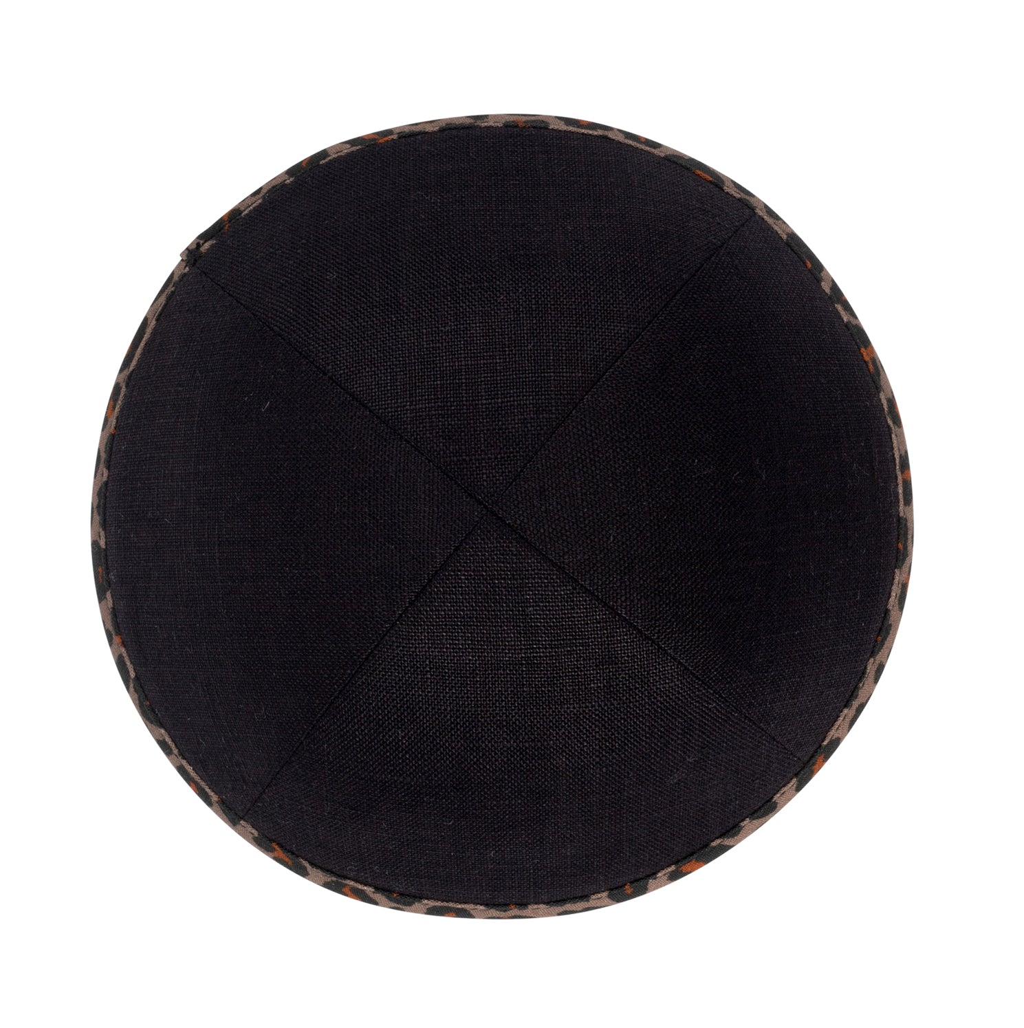 Black Linen Kippah - showing rim trim, six-panel construction