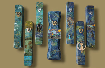 Van Gogh inspired wood mezuzah with starry washi tape and glitter