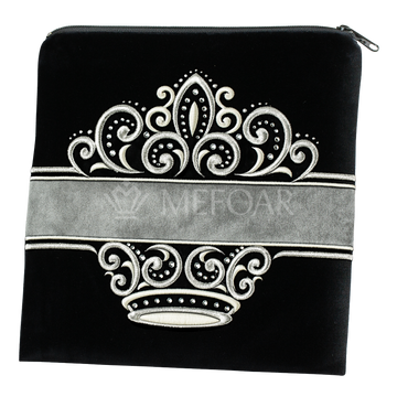 Velvet tallis and tefillin bag set with embroidery and crystal accents, style 401