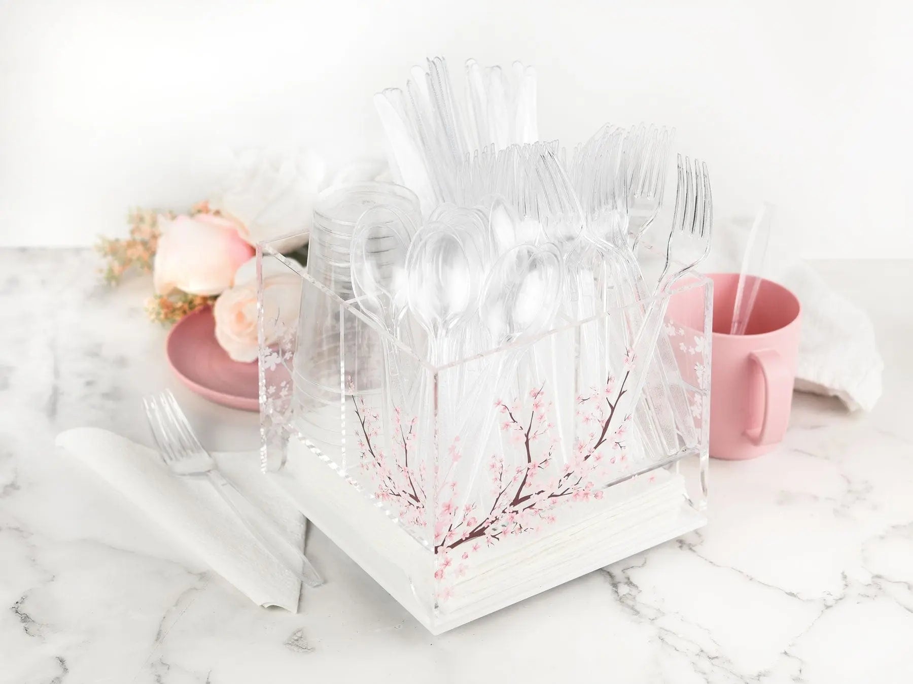 Cherry Blossom Swivel Silverware Caddy — detail view | Judaica Square Lakewood