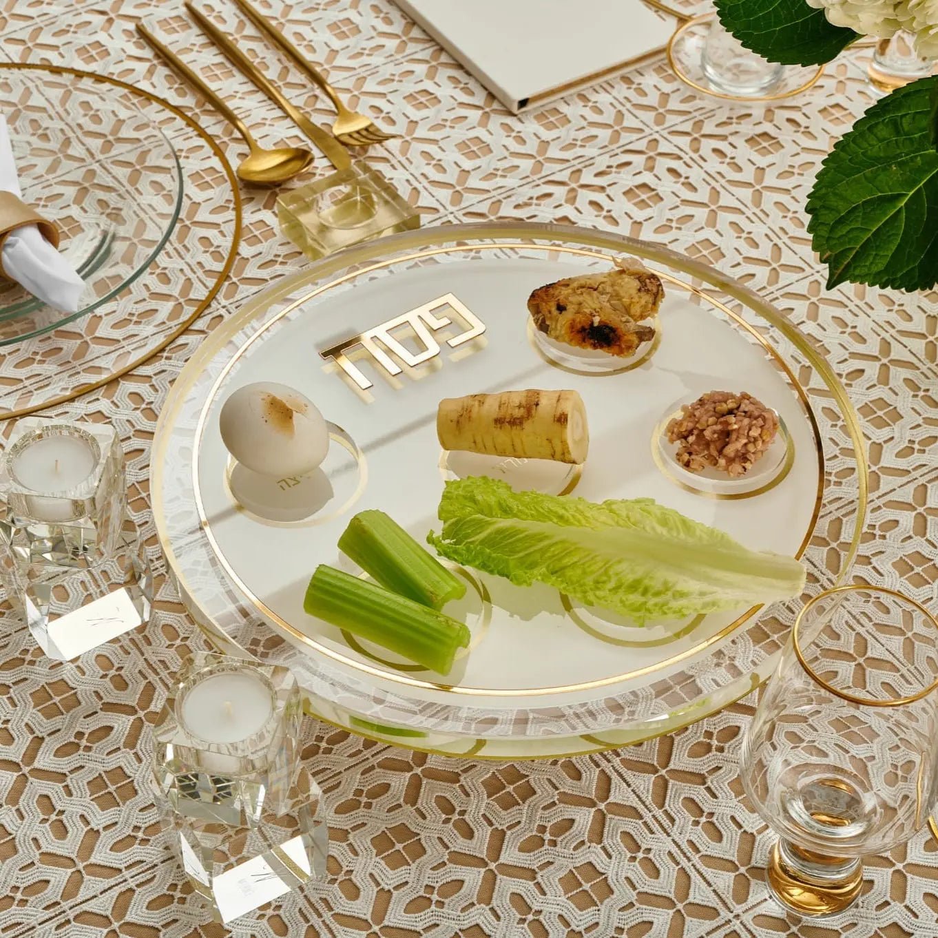 Classic 2.0 Seder Plate — Pesach Tabletop by Waterdale Collection — View 2 Metal Seder Plate | Judaica Square Lakewood