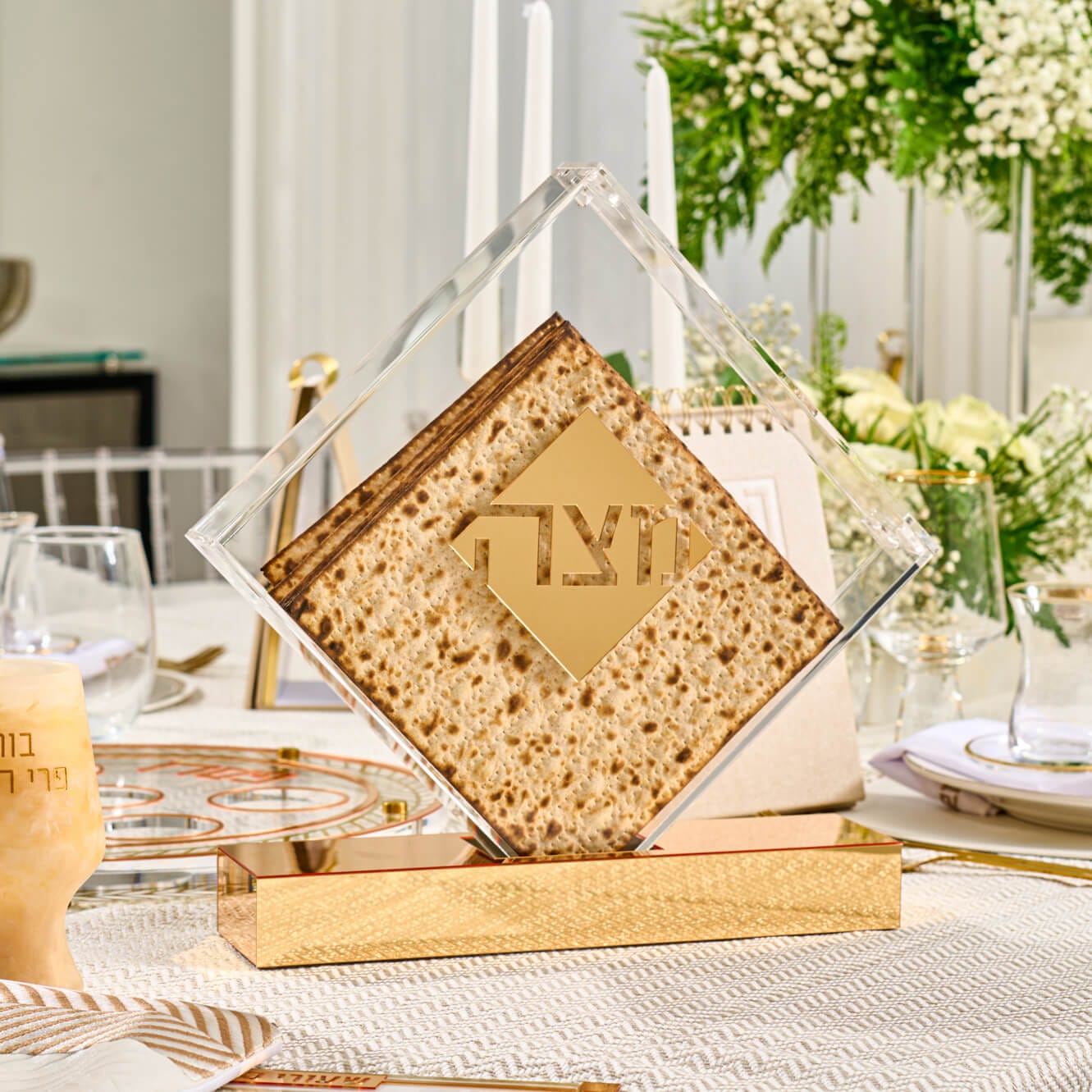 Diamond Matzah Box (Square) — detail view | Judaica Square Lakewood