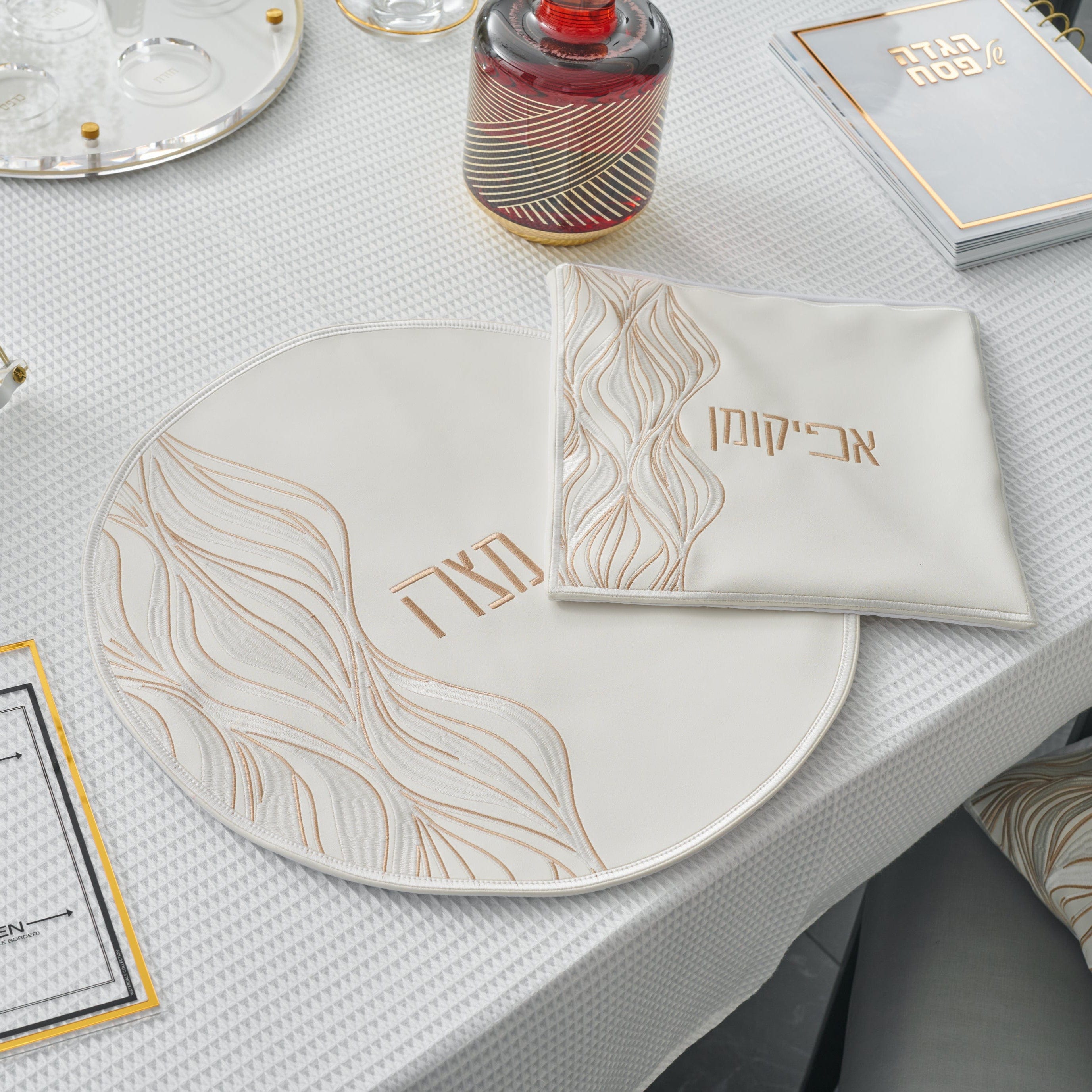 Lace Matzah Cover — Pesach Linens by Waterdale Collection — View 2 Silver Matzah Cover | Judaica Square Lakewood
