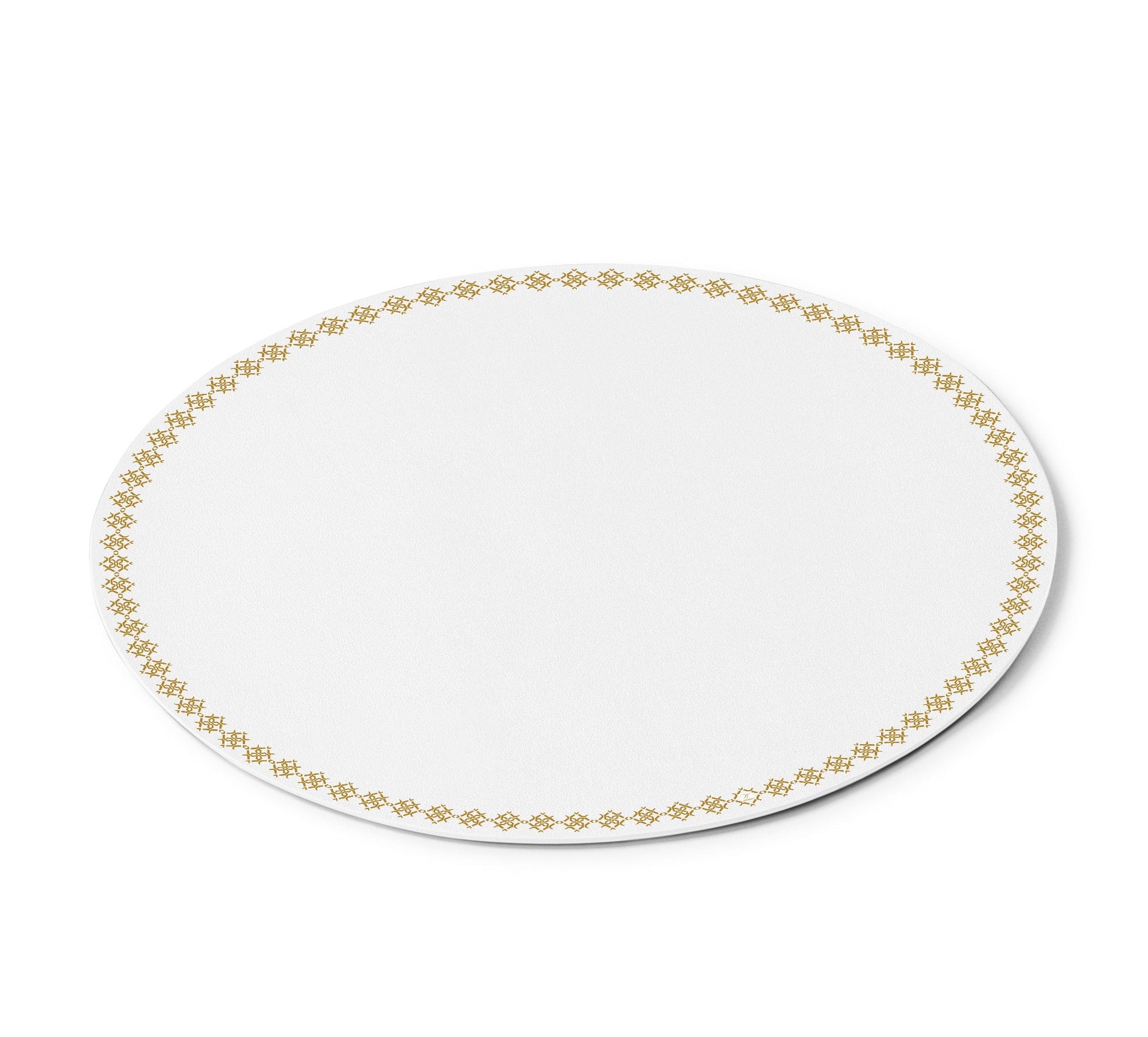 Leather Inspired Round Chargers — hero shot | Judaica Square Lakewood