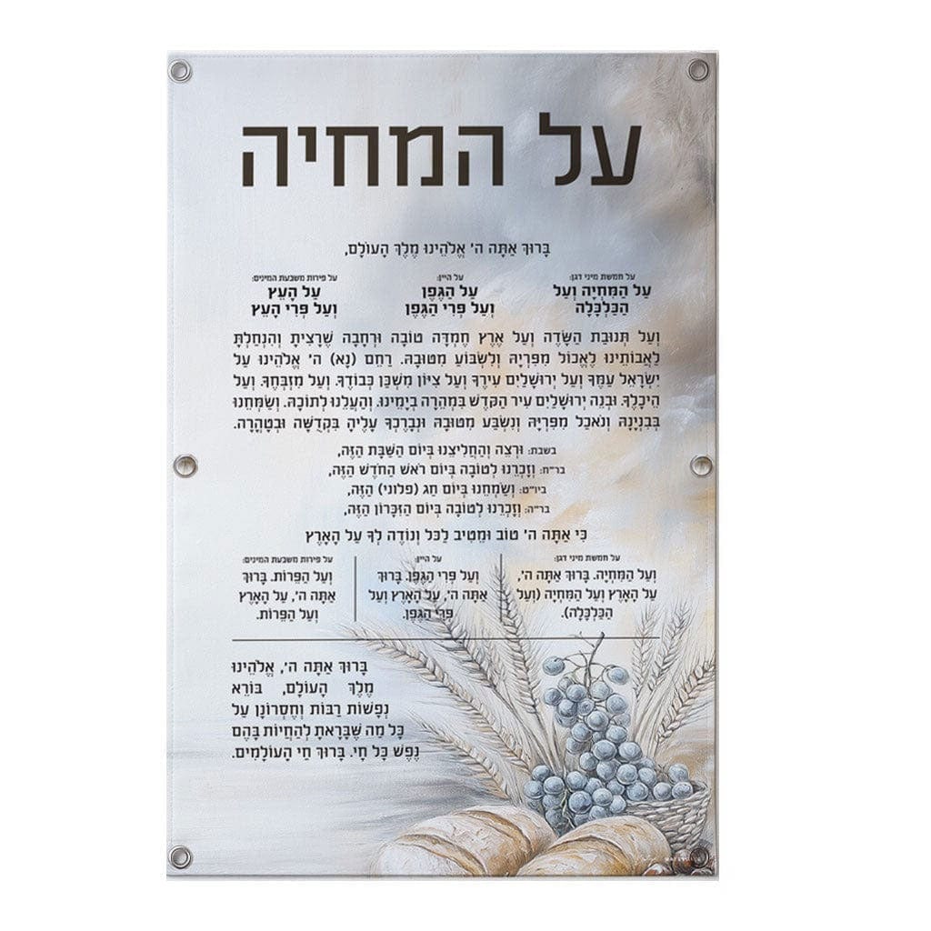 Painted by Batya Silver Al Hamichya Vinyl Sukkah Decoration | Judaica Square Lakewood