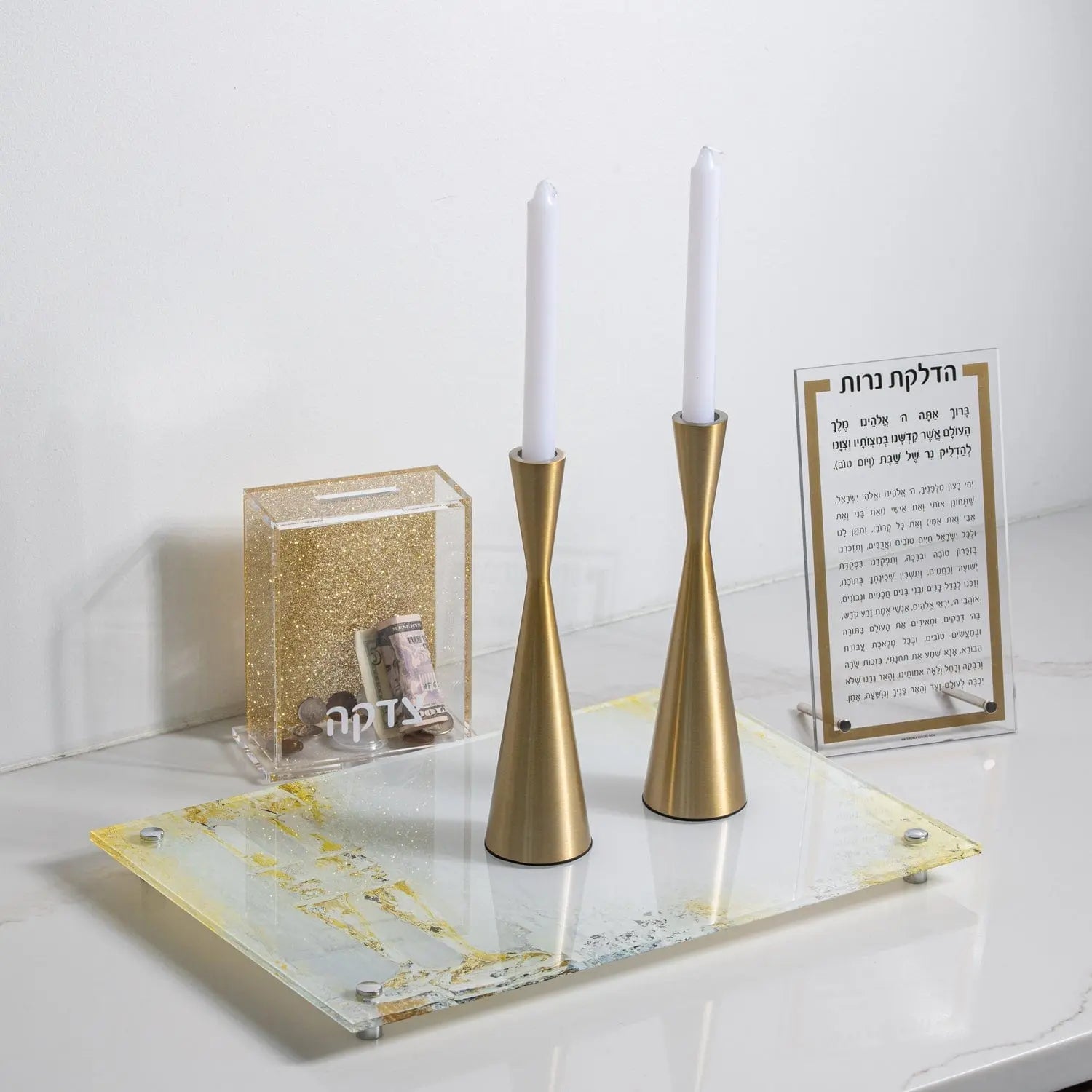 Painted Hadlokas Neiros Tray | Judaica Square Lakewood
