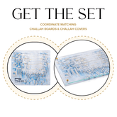 Elegant Painted Yosefa Lucite Challah Board & Faux Leather Cover Set