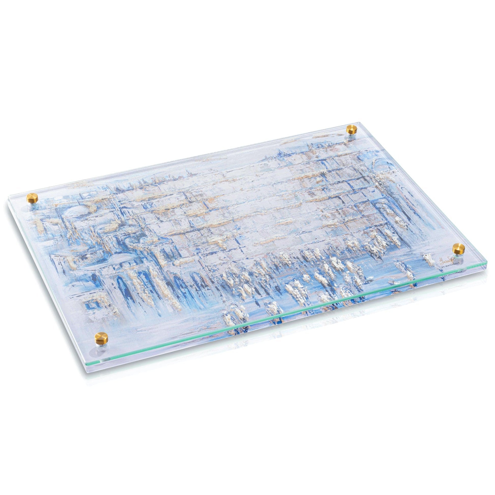 Elegant Painted Yosefa Lucite Challah Board & Faux Leather Cover Set
