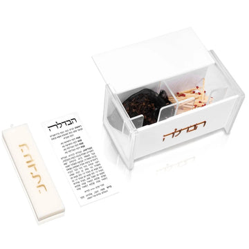 Small Edut Mizrach Havdalah card shown beside its matching Lucite holder set