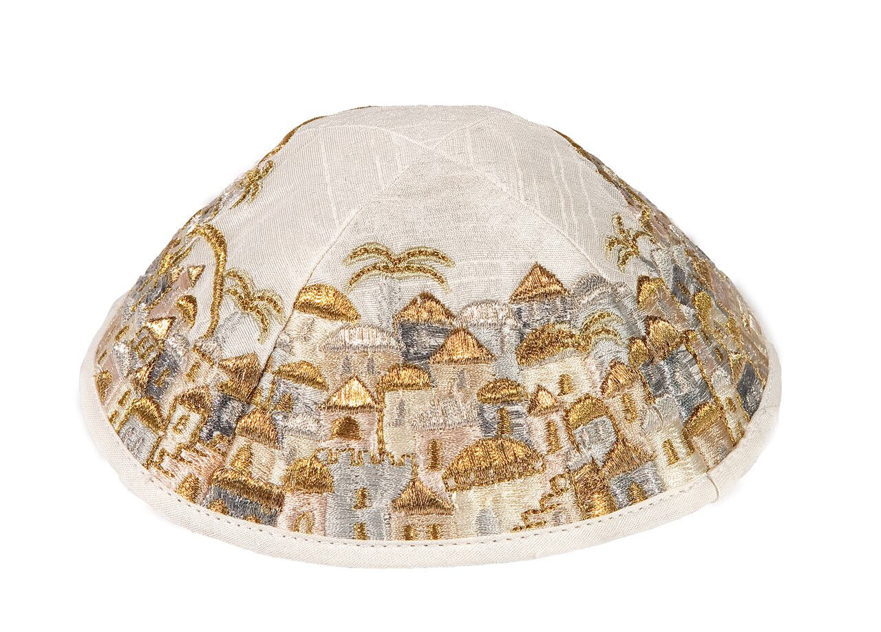 Emanuel Embroidered Kippah Jerusalem-- Gold (EM-YME15Z)