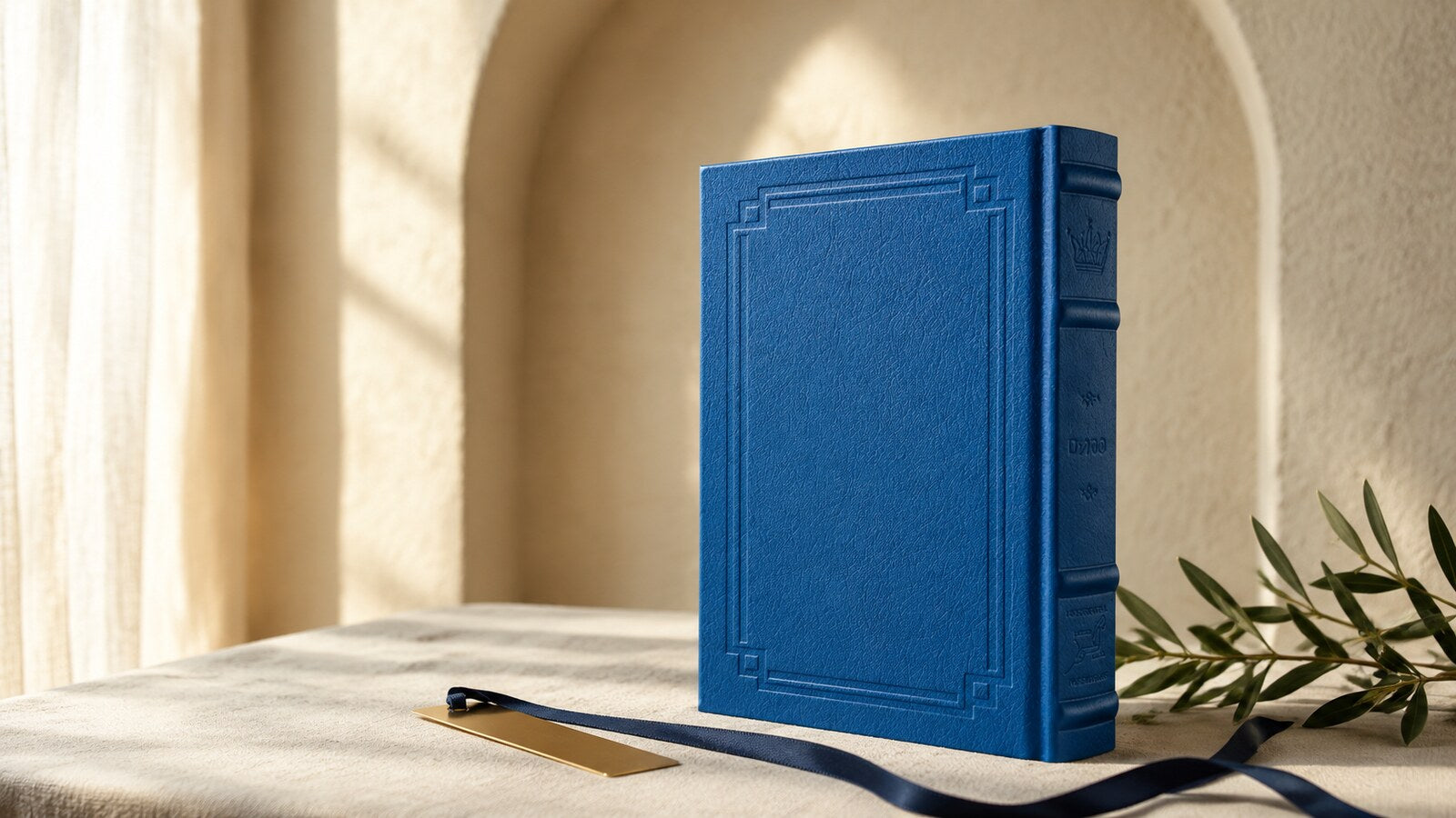 Royal blue Tehillim on a warm ivory table for a Tehillim buying guide
