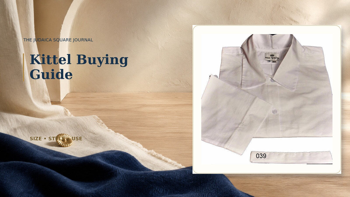 White cotton kittel with belt displayed for a kittel sizing and style guide
