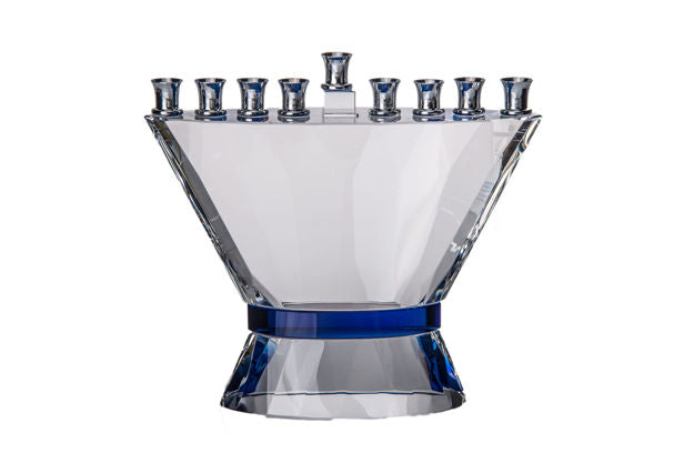 Blue Belt Crystal Menorah — alternate view | Judaica Square Lakewood