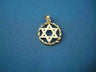 14K yellow gold Star of David pendant inside a twisted rope circle on blue fabric