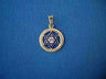 Blue enamel Zion Star of David inside a gold-tone circle of wheat leaves on blue fabric