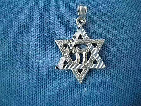 White Gold Star of David with Chai | Judaica Square Lakewood