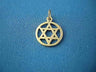 Small 14K yellow gold Star of David within an open circle pendant on blue fabric