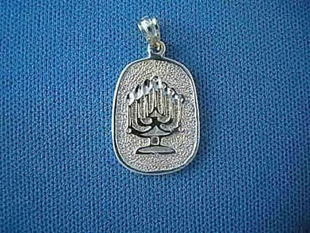 White Gold Menorah Medallion — alternate view | Judaica Square Lakewood