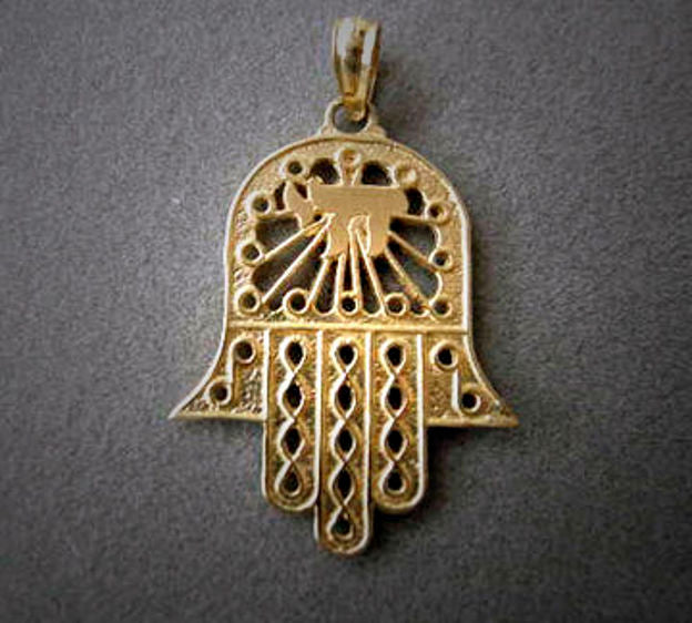 Classic Hamsa with Chai — alternate view | Judaica Square Lakewood