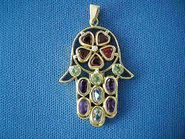 Gemstone Hearts Hamsa — alternate view | Judaica Square Lakewood