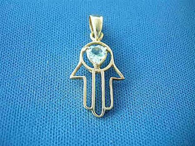Blue Topaz Hamsa — alternate view | Judaica Square Lakewood