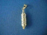 Engraved cylindrical gold mezuzah charm with a Star of David band and pointed finial, on blue