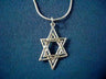 Asymmetric Star of David pendant of interwoven sterling silver wire hanging on a snake chain