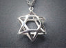 Three-dimensional silver Star of David made of layered open stars, on a grey background