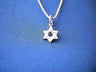 Petite interleaved sterling silver Star of David pendant hanging from a fine box chain