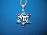 Sterling Star of David with purple and blue CZ triangles and a Chai cutout center on blue fabric