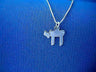Small polished sterling Chai hanging from a thin box chain on blue knit fabric