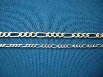 Two Figaro chains compared on blue; the lower, narrower one is the baby Figaro