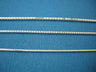 Graded trio of sterling box chains on blue knit; the middle chain is the medium gauge