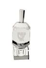 Clear faceted nugget crystal dreidel with frosted Hebrew letter on a square crystal stand